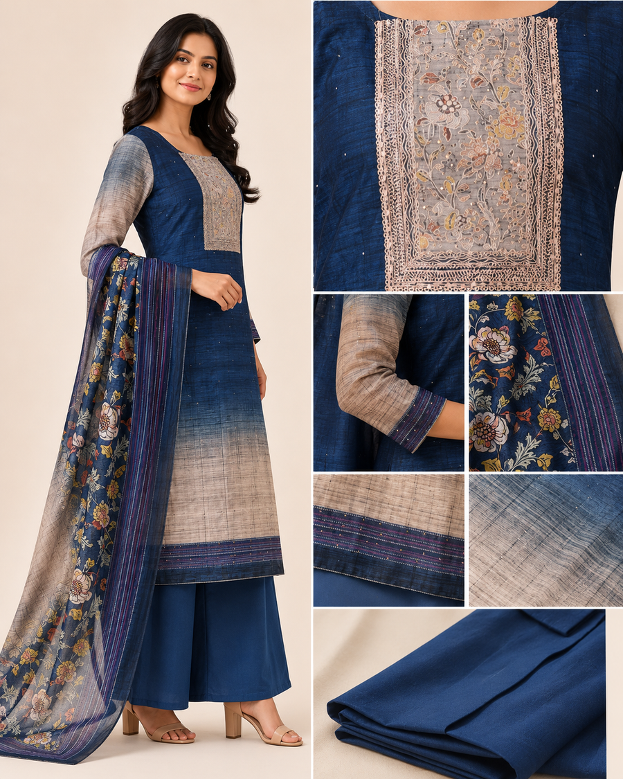 Pure Tussar Silk with Handwork & All-Over Mirror Work