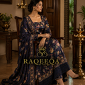 Semi Tusser Silk with Floral Print & Flare Thread Embroidery