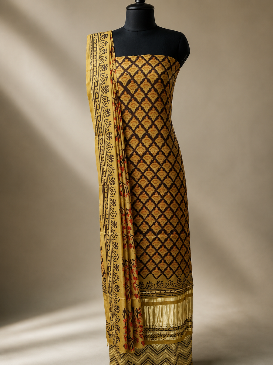 Premium Pure Modal Silk with Gajji Border & Traditional Bagru Hand Block Print