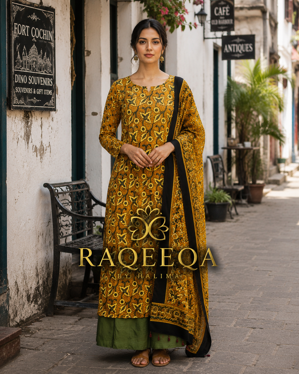 Premium Pure Modal Silk with Gajji Border & Vegetable Hand Block Print