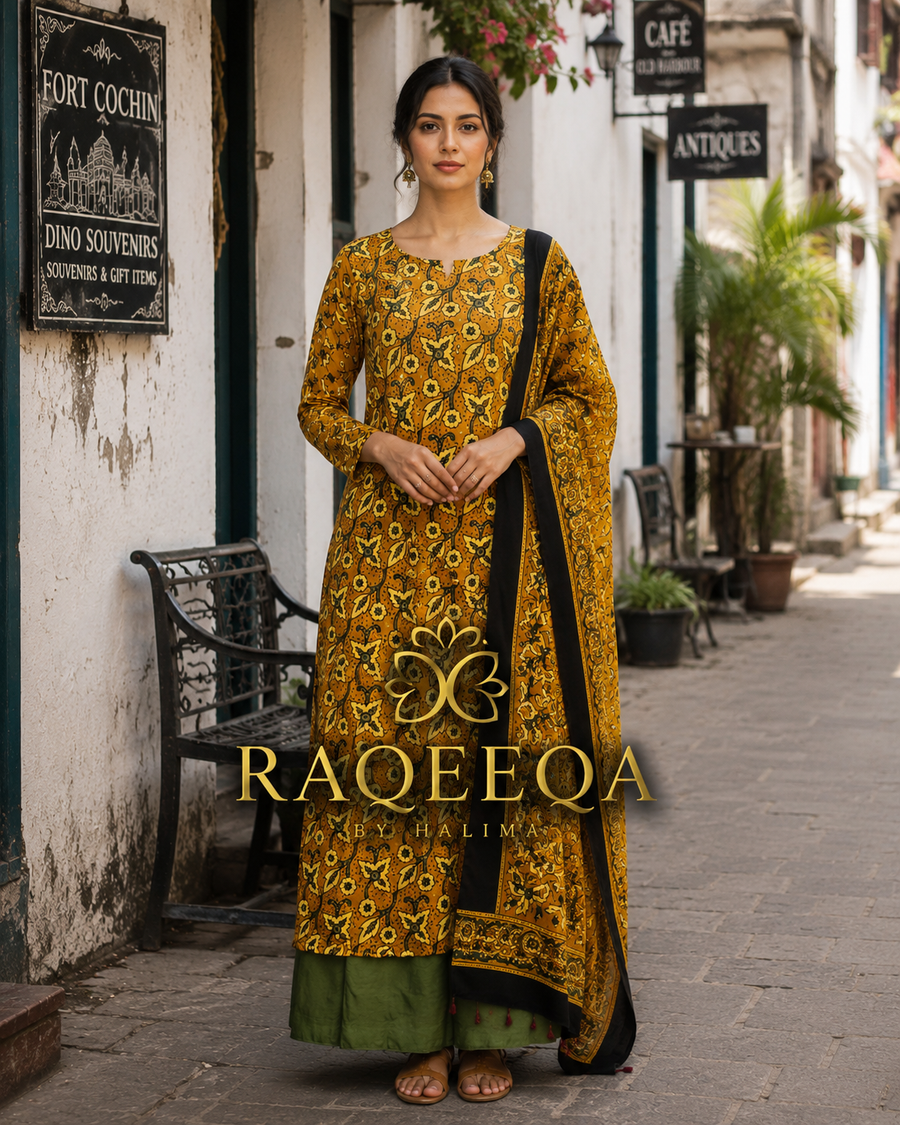 Premium Pure Modal Silk with Gajji Border & Vegetable Hand Block Print