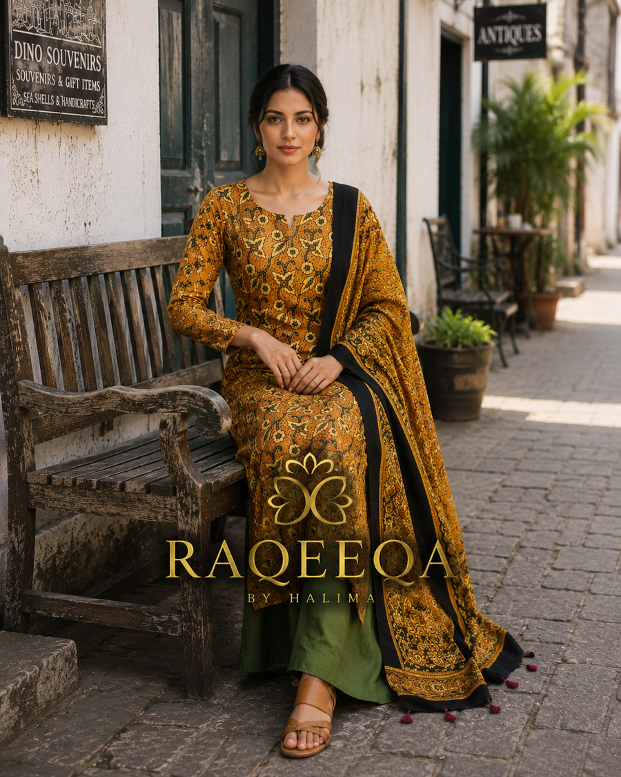 Premium Pure Modal Silk with Gajji Border & Vegetable Hand Block Print