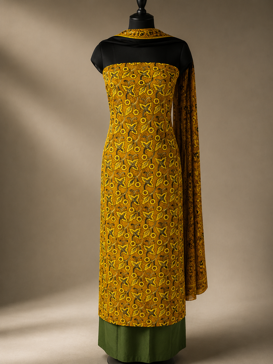 Premium Pure Modal Silk with Gajji Border & Vegetable Hand Block Print