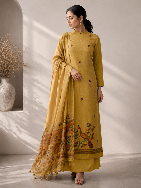 Jamdani Soft Handwoven Embroidery Unstitched Salwar Set