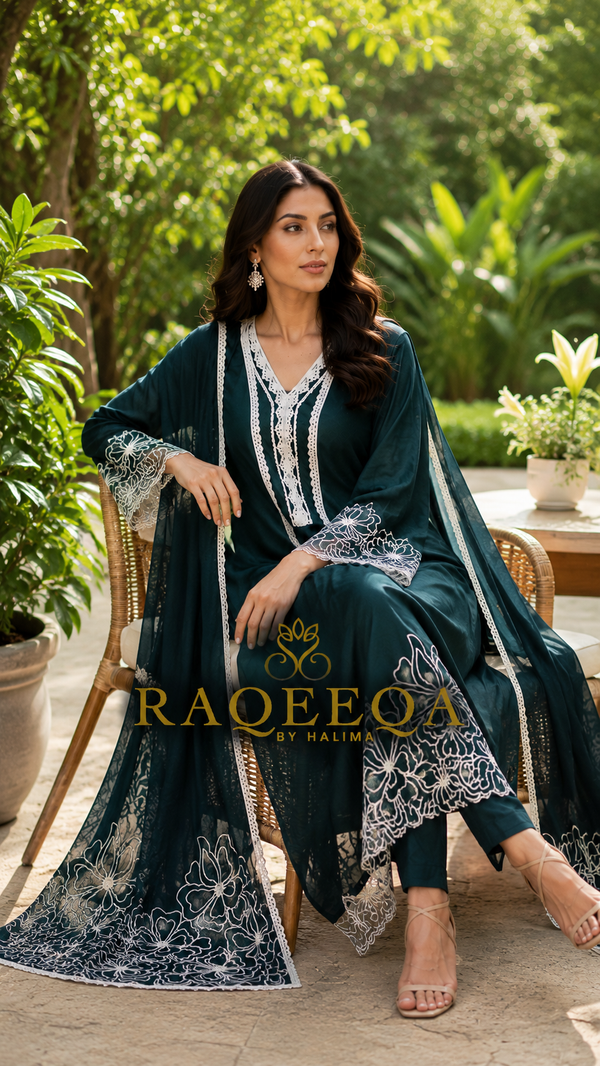 Appliqué Work Embroidery Semi Silk Salwar Material