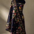 Semi Tusser Silk with Floral Print & Flare Thread Embroidery