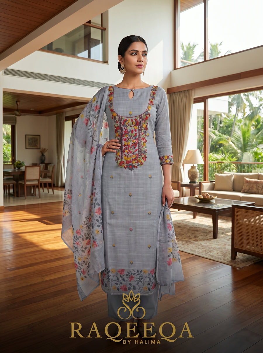 Linen Silk with Embroidery