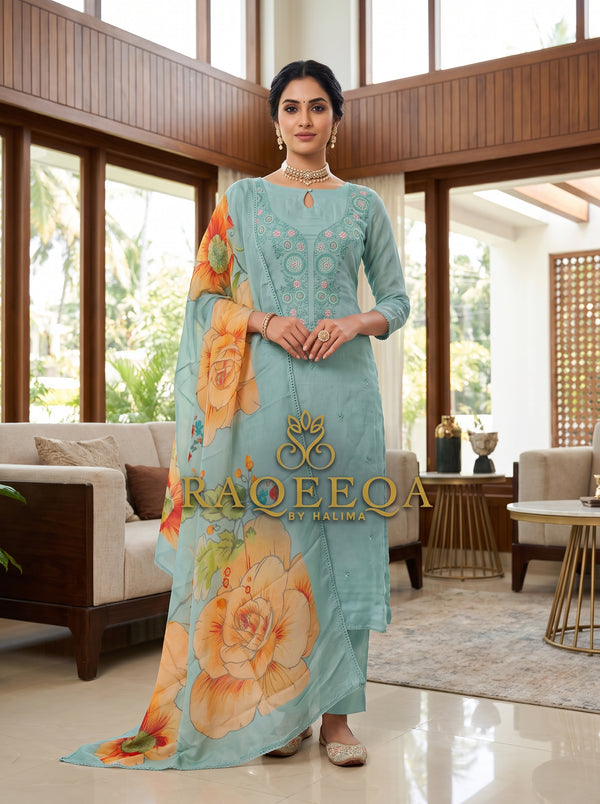 Pure Ultra Soft Organza with Embroidery & Pure Ultra Soft Printed Dupatta