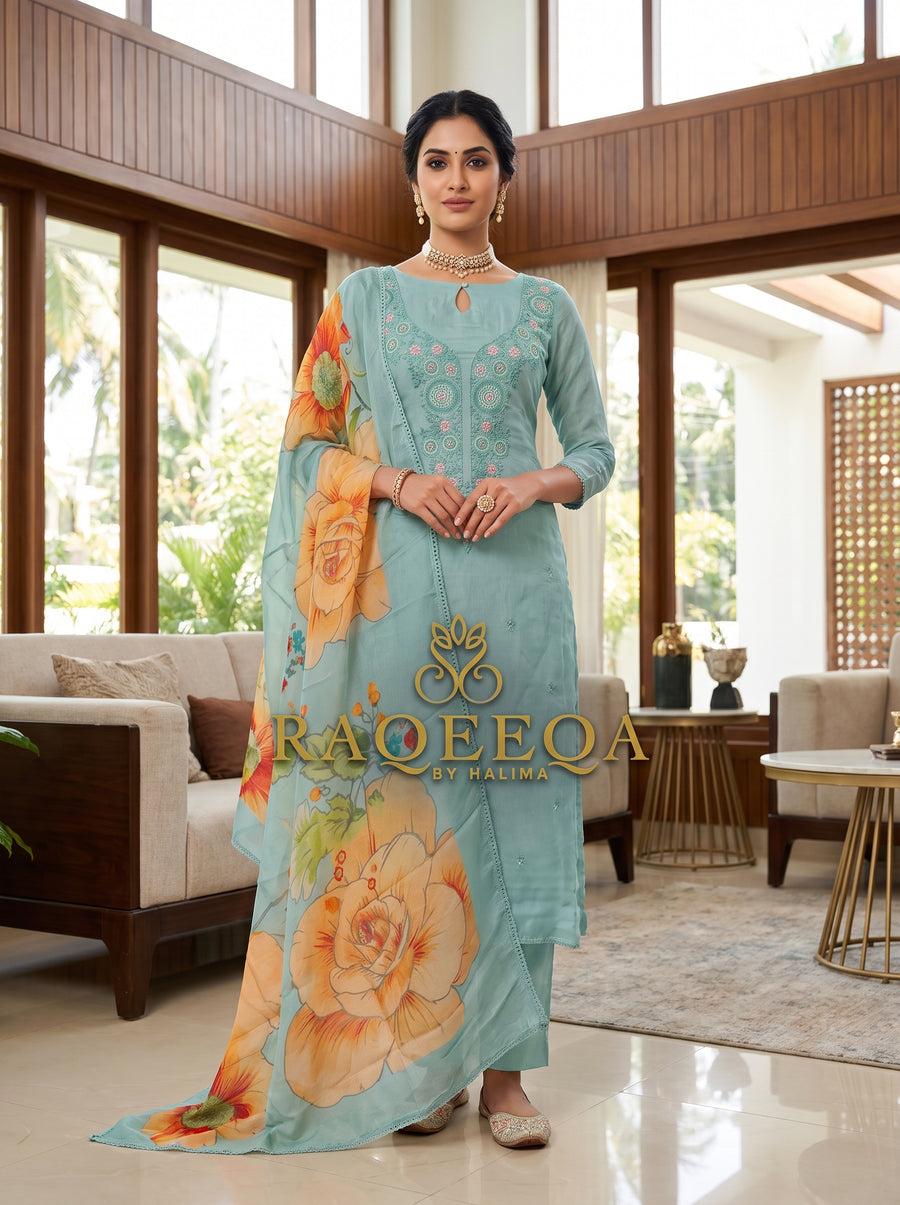 Pure Ultra Soft Organza with Embroidery & Pure Ultra Soft Printed Dupatta