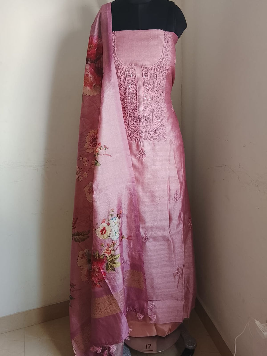 Pure Tusser Silk Top, Pant & Dupatta with Embroidery Work