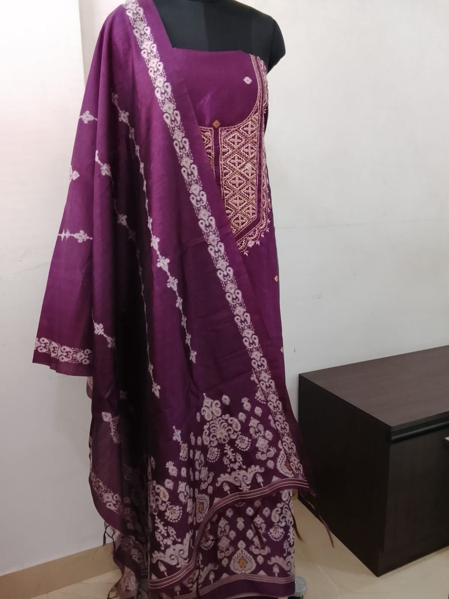 Premium Silk Blend Embroidered Butti Weave Salwar Material
