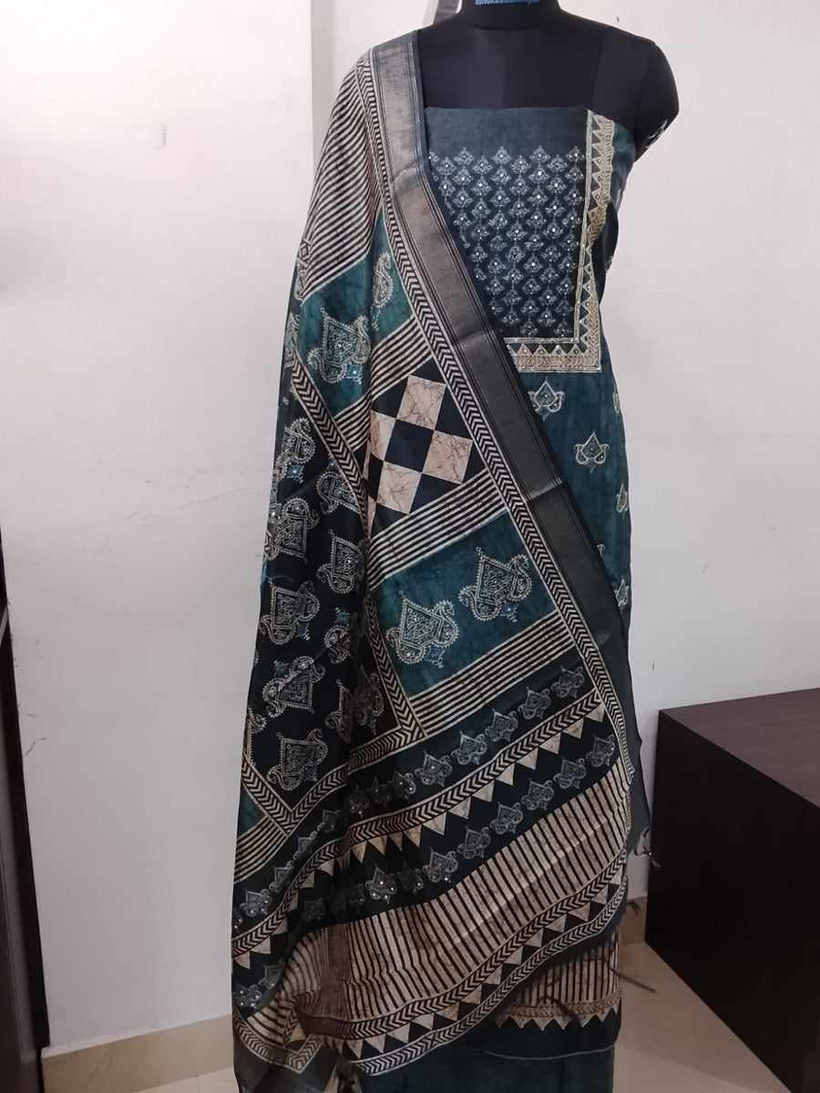 Tusser Silk Designer Handwork Salwar Material