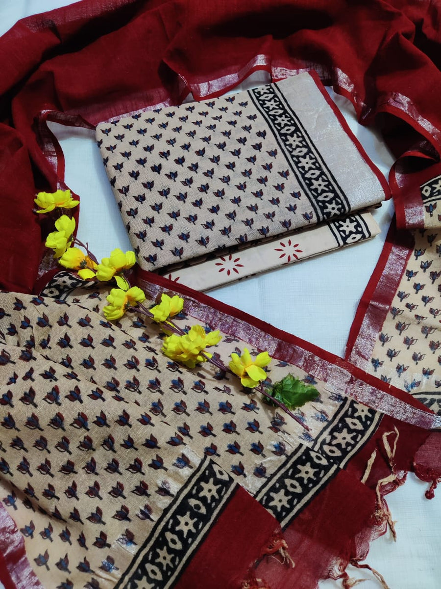 Linen Cotton Unstitched Salwar Suit Material