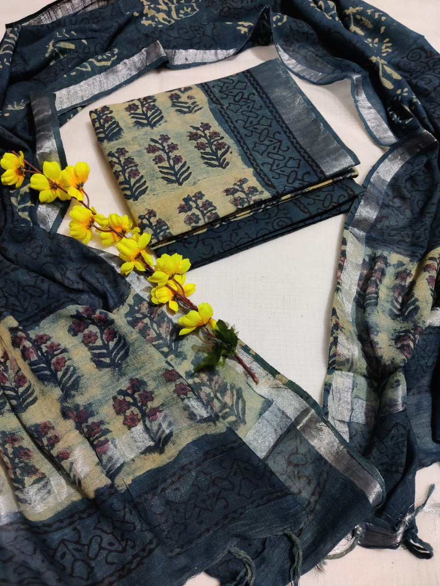 Linen Cotton Unstitched Salwar Suit Material