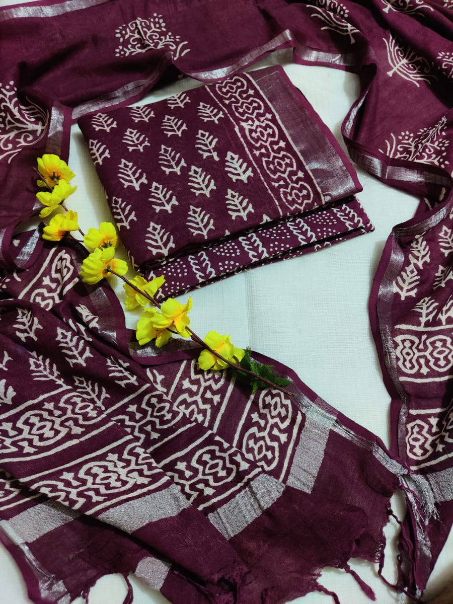 Linen Cotton Unstitched Salwar Suit Material