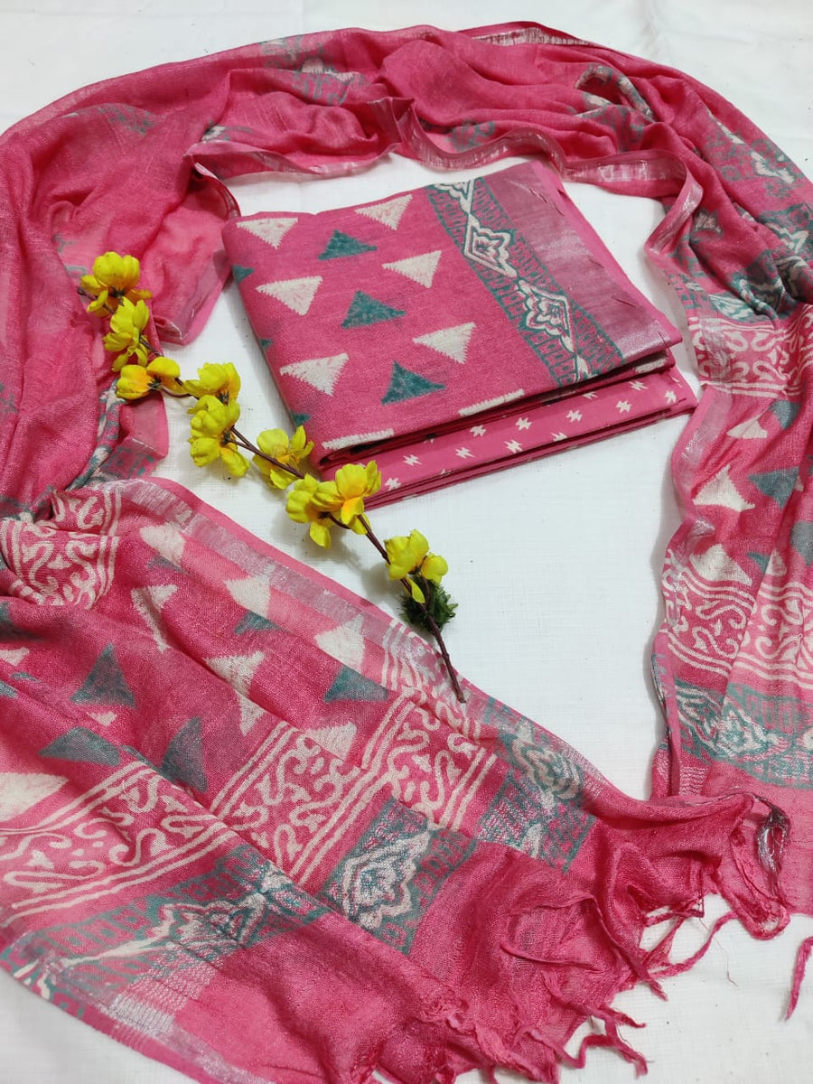 Linen Cotton Unstitched Salwar Suit Material